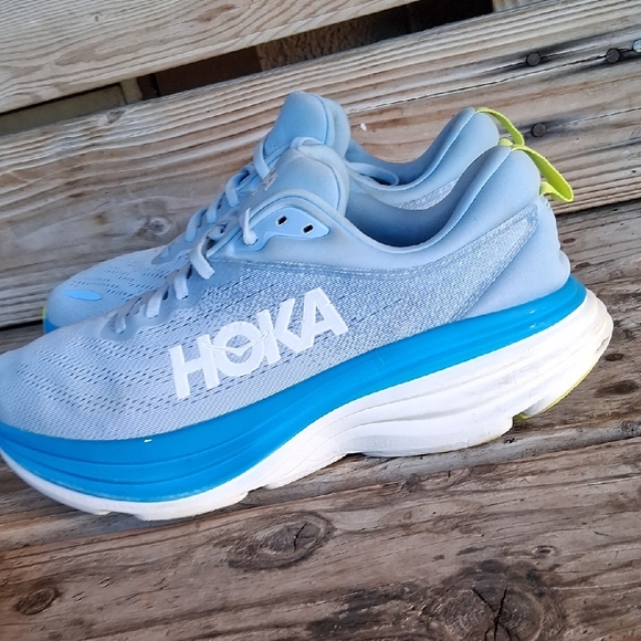 Hoka Bondi 8  Sky Blue and White Athletic Shoes - Picture 5 of 15